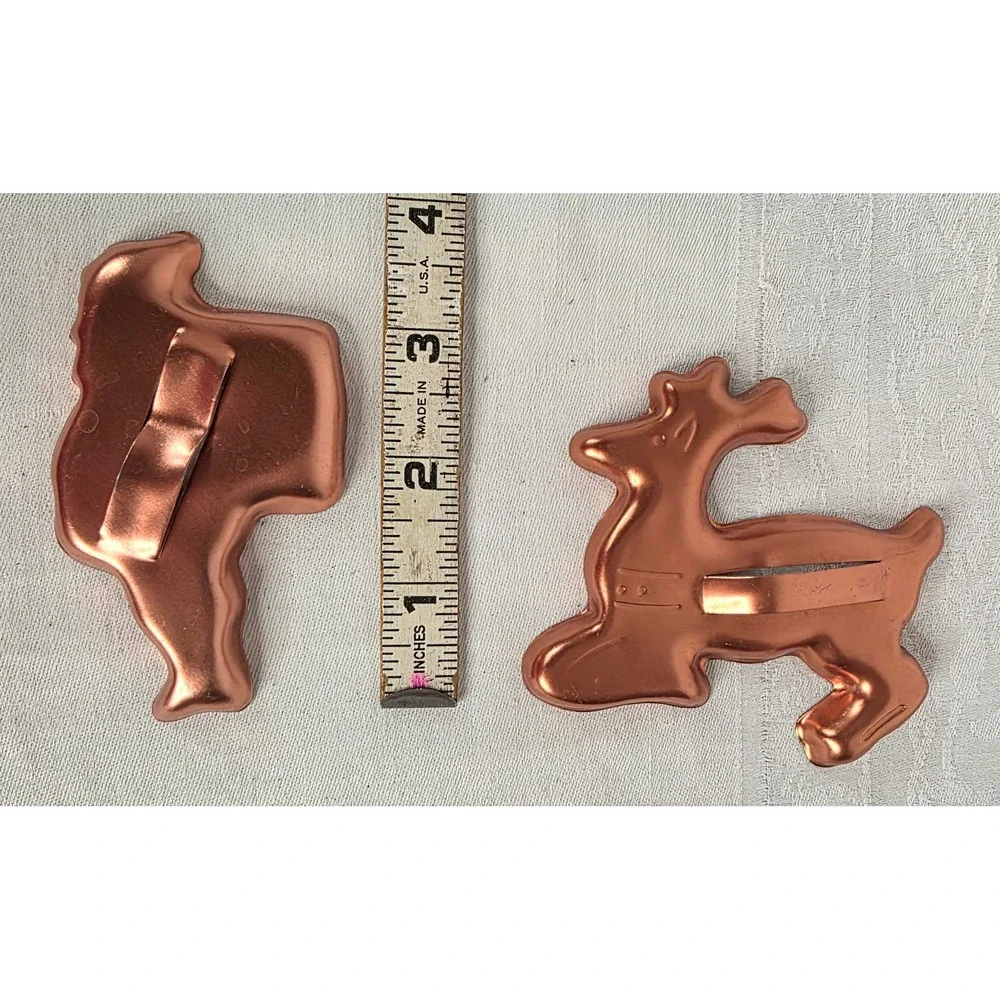 Vintage Copper Metal Christmas Cookie Cutter Set 8 Piece Holiday Shapes Handles